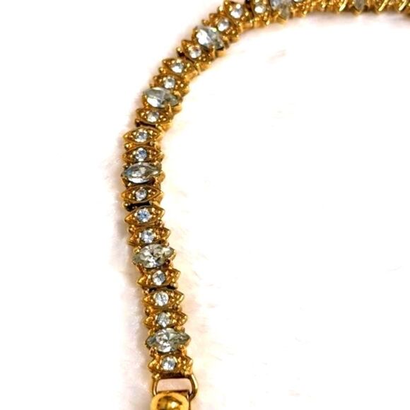 Vintage 1990's Goldtone Marquee & Round Cut Cubic Zirconia Bracelet - Picture 14 of 15